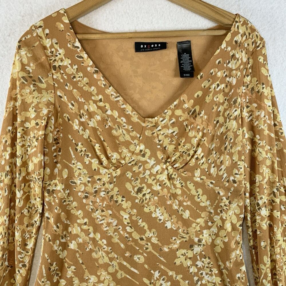 Womens Y2K Sheer Mesh‎ Babydoll Top Sz M Earthy Balloon Long Sleeve Cottage - Picture 3 of 16
